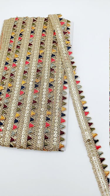 Sequin Fringe Trim, Multicoloured Tissue Fabric Sequin Border, Beige Shimmer Lace Trim
